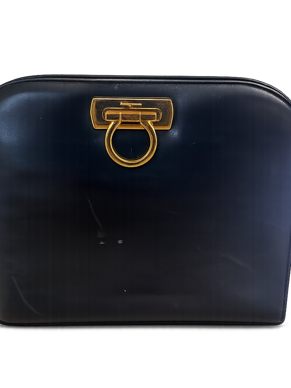 Vintage Salvatore Ferragamo Gancini Black Leather Gold Chain Shoulder Bag Clutch